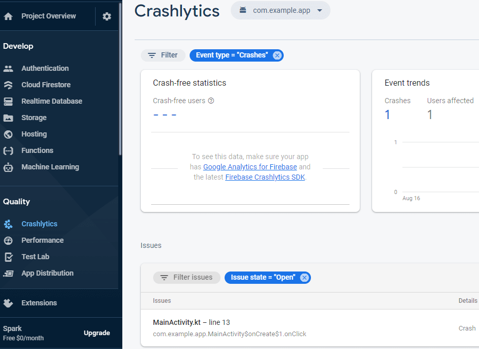 Firebase Crashlytics Report