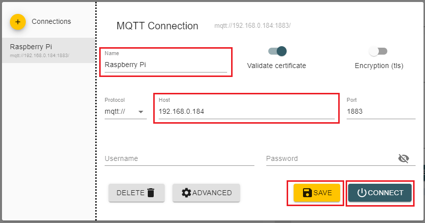 Connect to Mosquitto Broker with MQTT Explorer