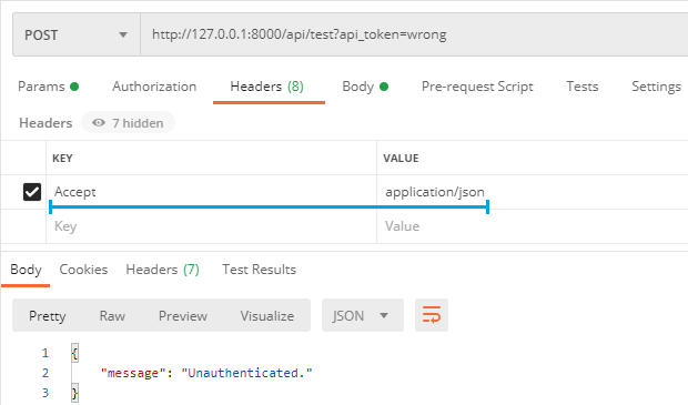 Accept application/json Header Send to Laravel Application