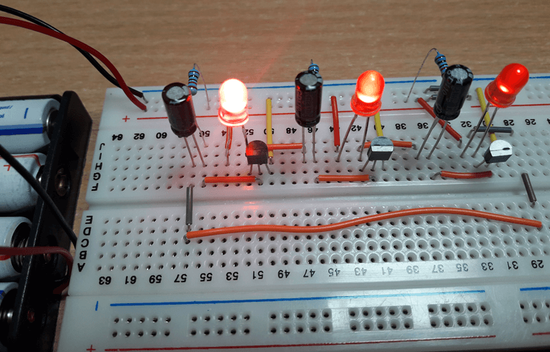 3 LED Chaser Using BC547 Transistors (Designed Circuit)