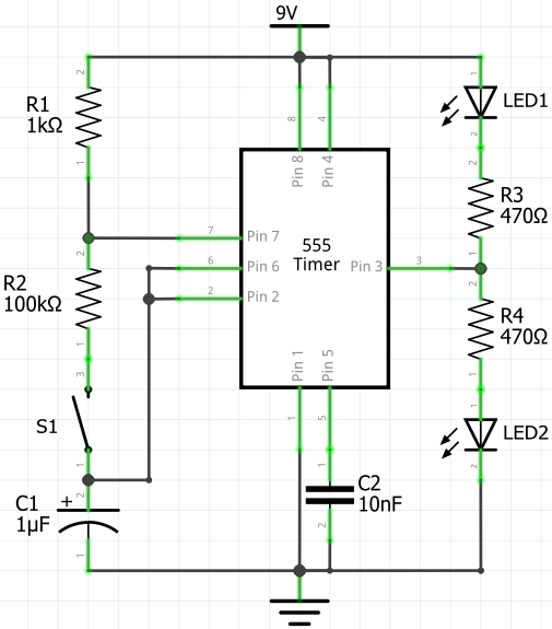 Electronic Coin Toss Using 555 Timer (Circuit Diagram)