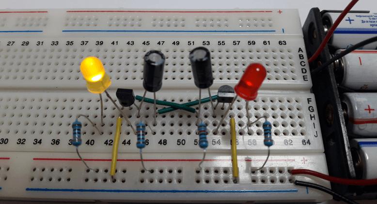 Flip Flop LED Flasher Using BC547 Transistors (Designed Circuit)