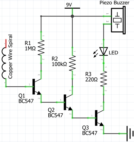 Non-Contact AC Voltage Detector Using BC547 Transistors (Circuit Diagram)