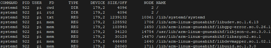An opened files by processes that owned by specific user