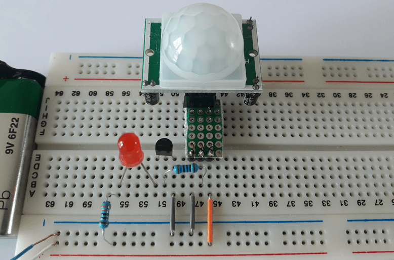 Motion Controlled LED Using HC-SR501 PIR Sensor and BC547 Transistor (Designed Circuit)