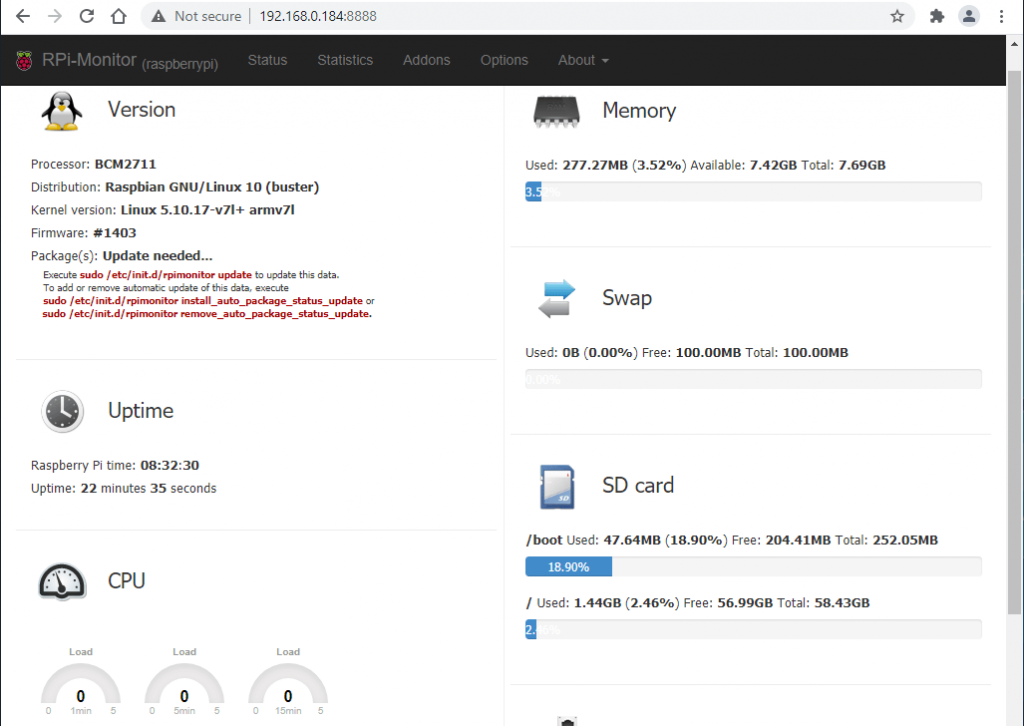 RPi-Monitor Web Application on Raspberry Pi