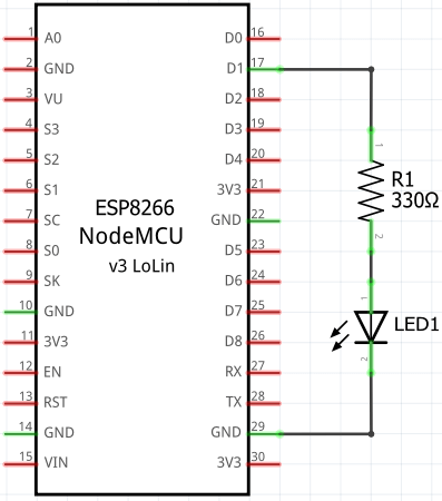 Turn ON/OFF LED Using ESP8266 NodeMCU and Qt 5 (Circuit Diagram)