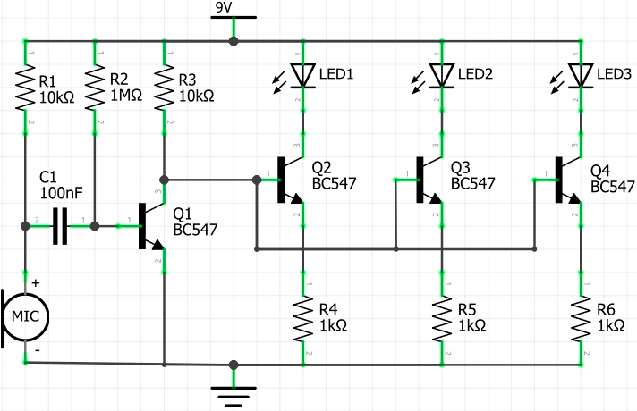Music Rhythm Operated LEDs using BC547 Transistors (Circuit Diagram)