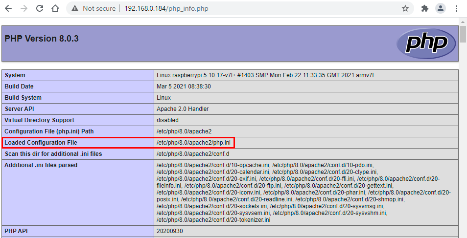 Using phpinfo to find php.ini file location for web server
