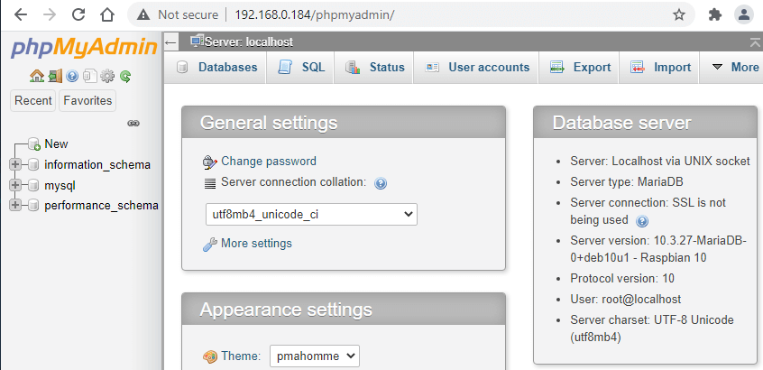 phpMyAdmin installed on Raspberry Pi