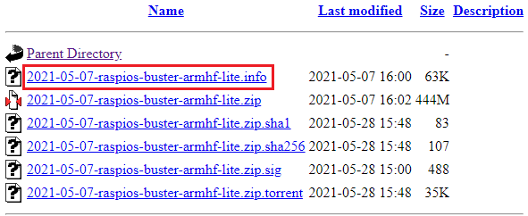 Raspberry Pi OS Lite (32-bit) image files