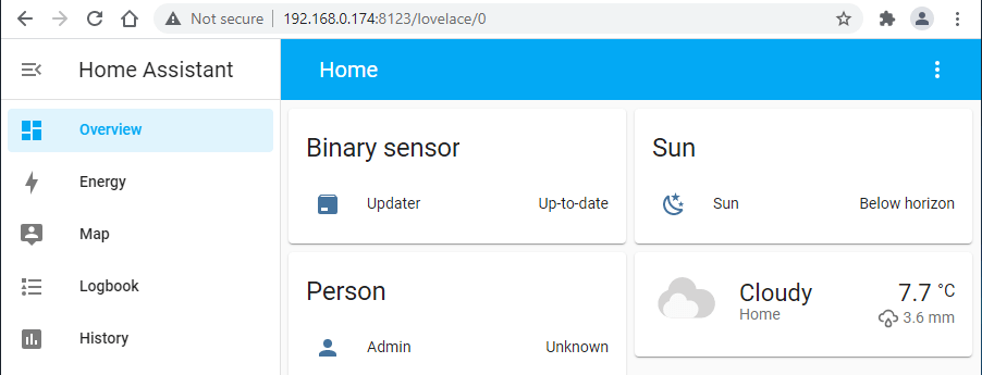 Home Assistant dashboard on Ubuntu