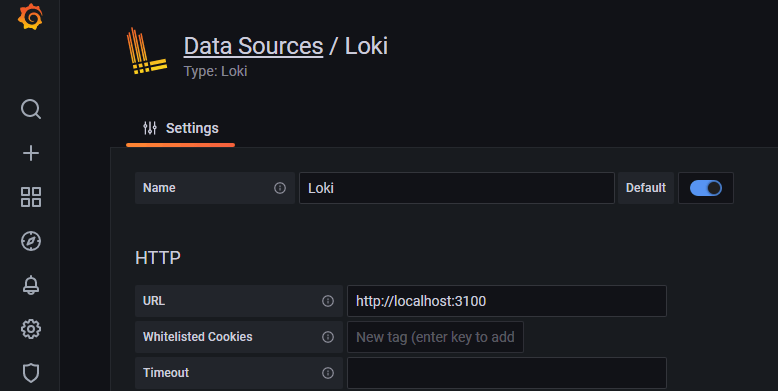 Loki connection details for Grafana