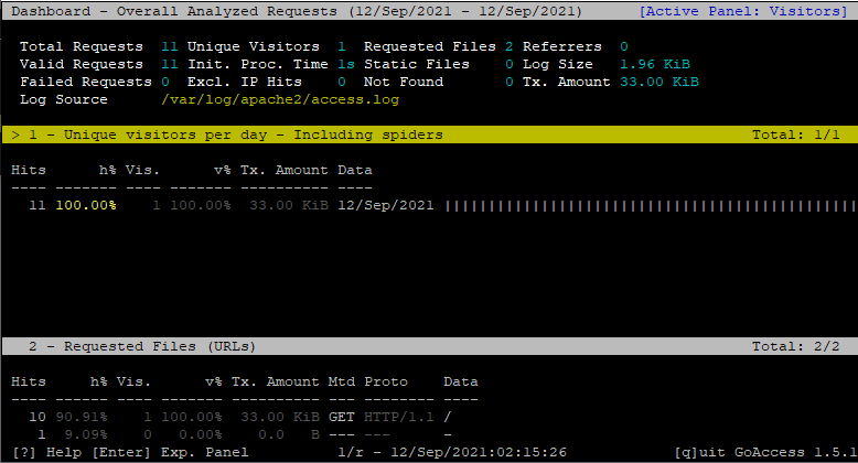 View Apache access log stats in terminal using GoAccess on Ubuntu