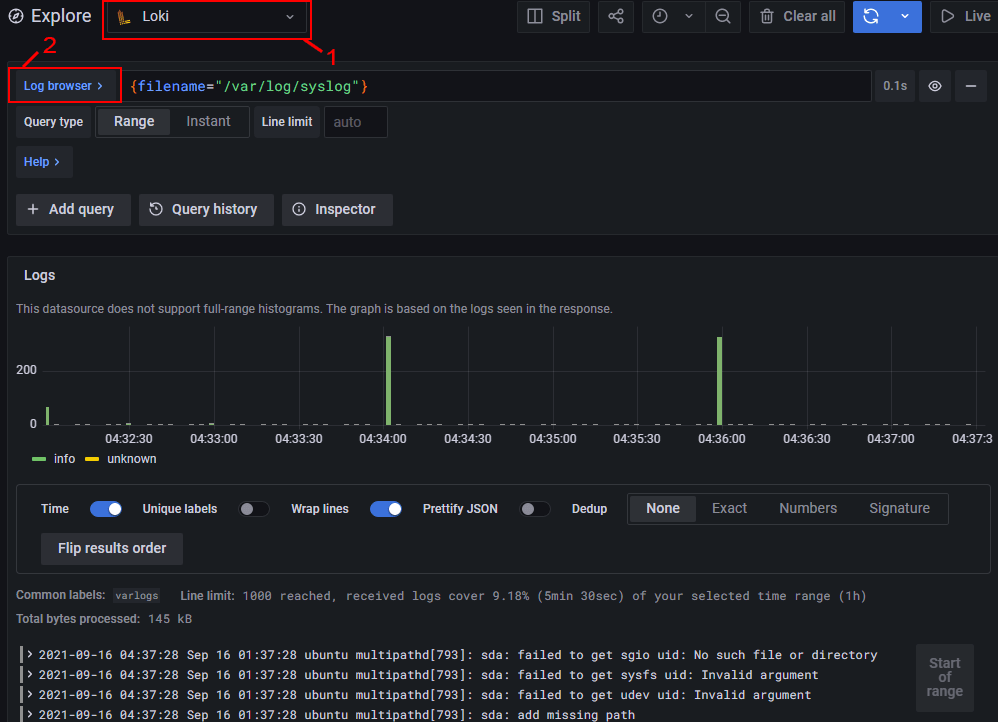 View Loki logs in Grafana