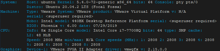 Detailed overview of hardware components using inxi on Ubuntu