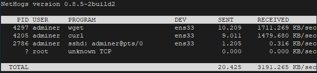 Network bandwidth usage monitoring using Nethogs on Ubuntu