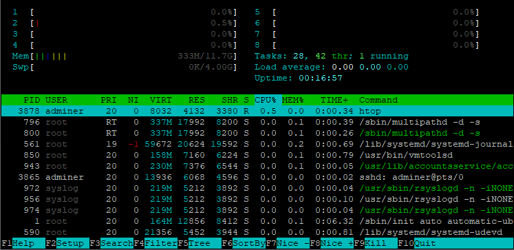 System resources and processes monitoring using htop on Ubuntu