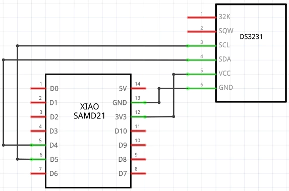 DS3231 RTC Module with XIAO SAMD21 (Circuit diagram)