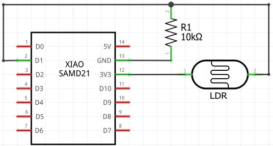 LDR with XIAO SAMD21 (Circuit diagram)