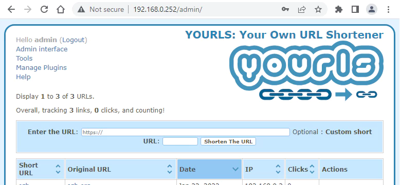 YOURLS Inside Docker Container in Linux