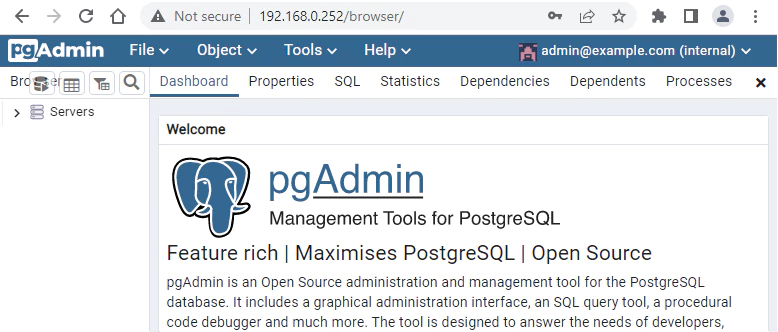 pgAdmin Inside Docker Container in Linux
