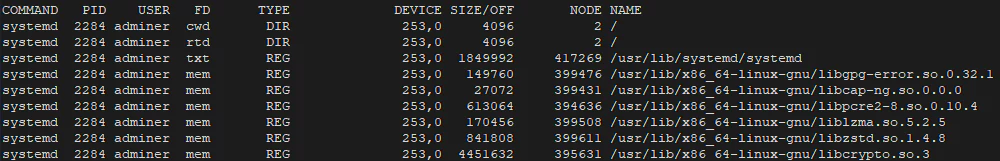 Show opened files by processes owned by user using lsof on Ubuntu