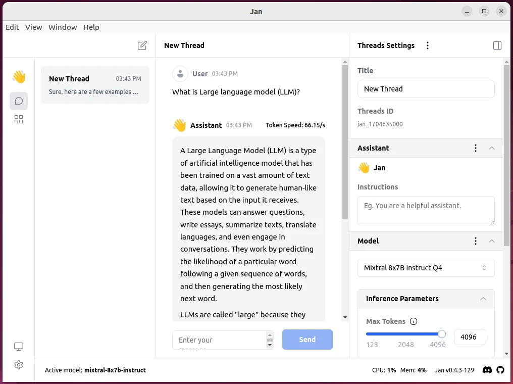 The Jan application on Ubuntu