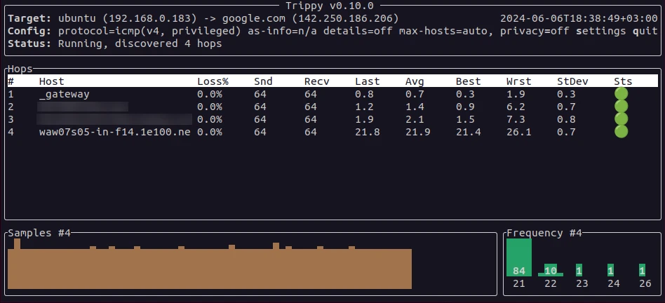 Display network path and latency using Trippy on Ubuntu