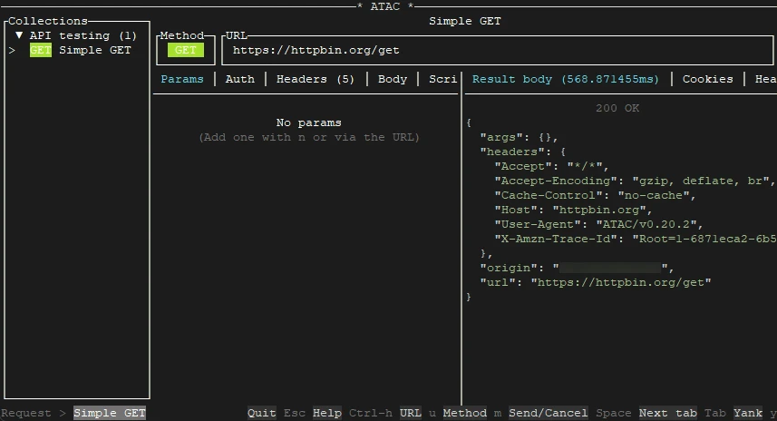 Send API request with ATC on Ubuntu