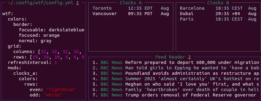 Default WTF Terminal Dashboard on Ubuntu