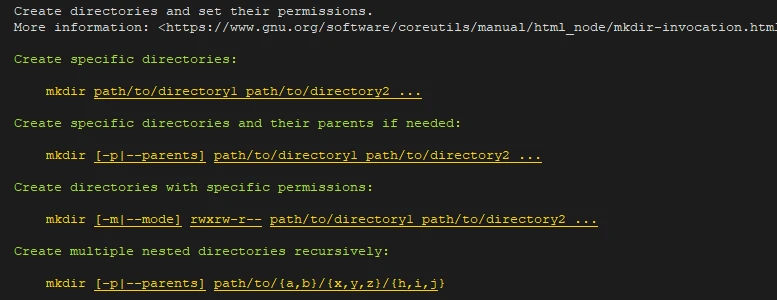 TLDR page for mkdir command using Tealdeer on Ubuntu