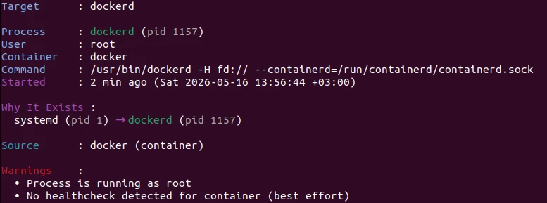 Analyze Docker daemon with witr on Ubuntu