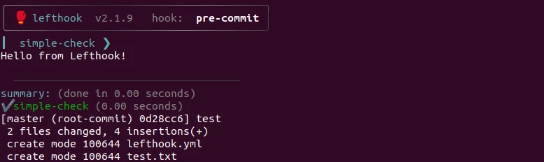 Git hook execution using Lefthook on Ubuntu