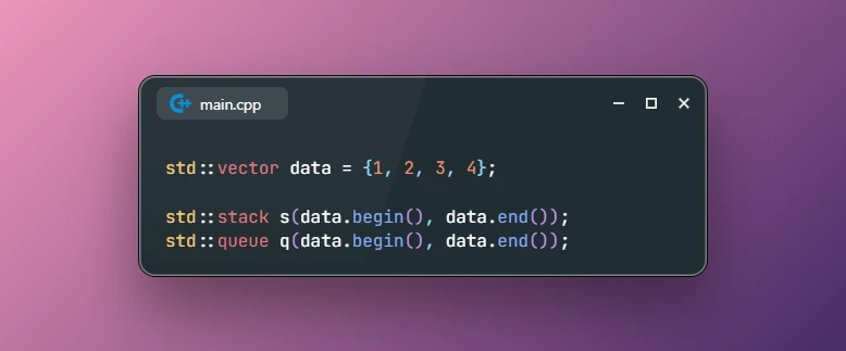 Create Stack and Queue From Iterator Pair in C++23