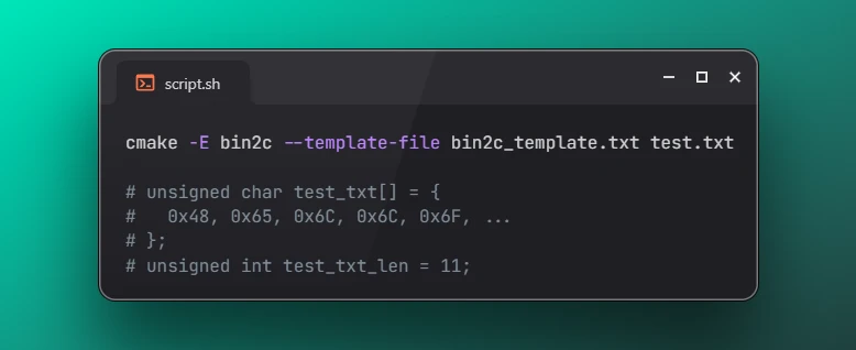 Generate C-Compatible Byte Array from File using CMake