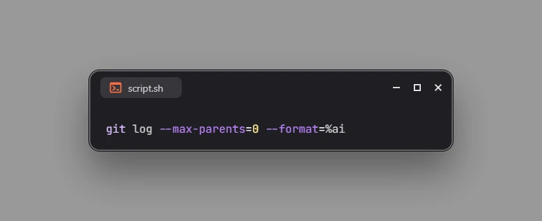 Get First Commit Date and Time in Git