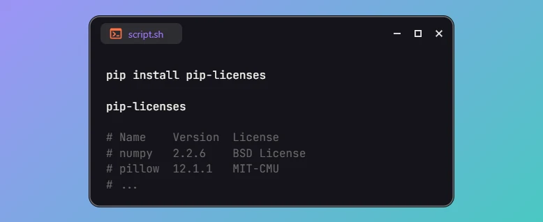 Get Licenses of Python Packages using pip-licenses