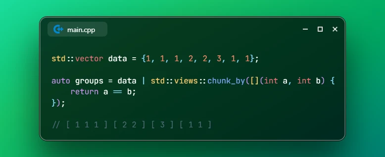 Group Adjacent Range Elements with views::chunk_by in C++23