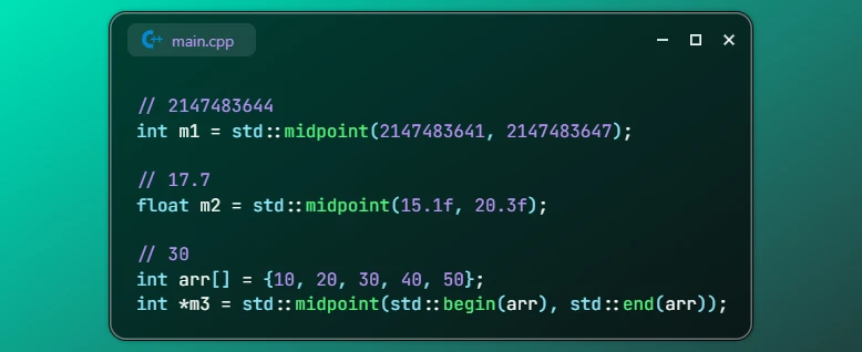 Calculate Midpoint Between Two Values in C++20