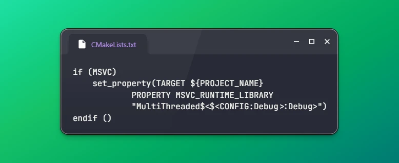 Statically Link to MSVC Runtime Library using CMake