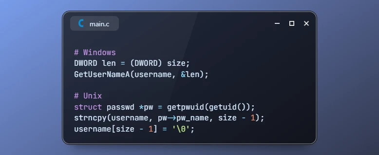 Get Username of Current User using C