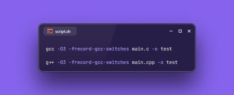 Add gcc or g++ Compiler Options to Binary File
