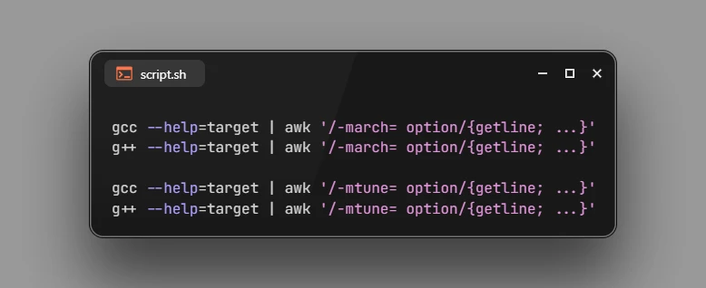 Get All Available -march and -mtune Values for gcc or g++ Compiler